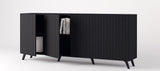 Nora Matte Black Slatted 4 Door Wide Elegant Sideboard