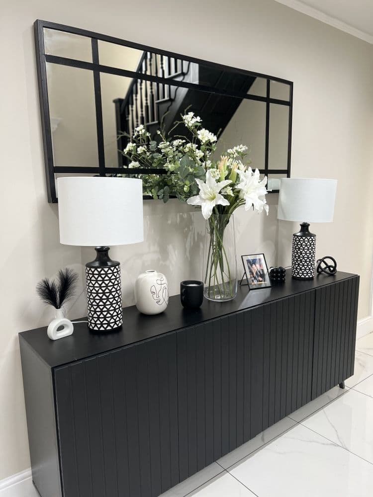 Nora Matte Black Slatted 4 Door Wide Elegant Sideboard
