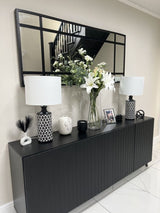 Nora Matte Black Slatted 4 Door Wide Elegant Sideboard