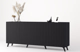 Nora Matte Black Slatted 4 Door Wide Elegant Sideboard