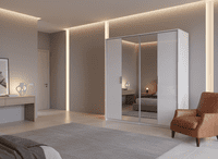 Guerlain 4 Door White High Gloss Mirrored Wardrobe P4RXPL04