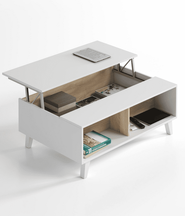 Naomi Storage Coffee Table Soft White Gloss With Oak Effect- 0F6633BO