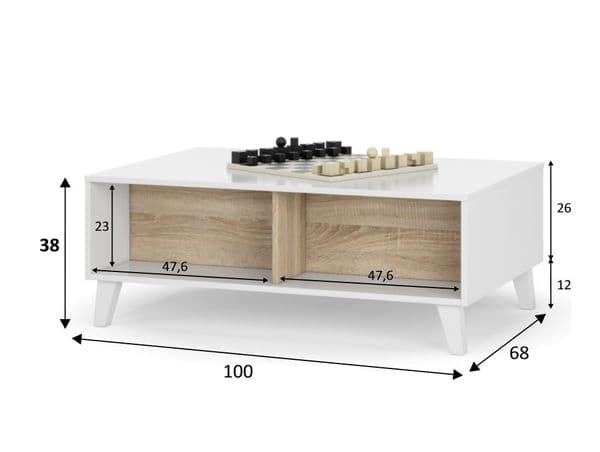 Naomi Storage Coffee Table Soft White Gloss With Oak Effect- 0F6633BO