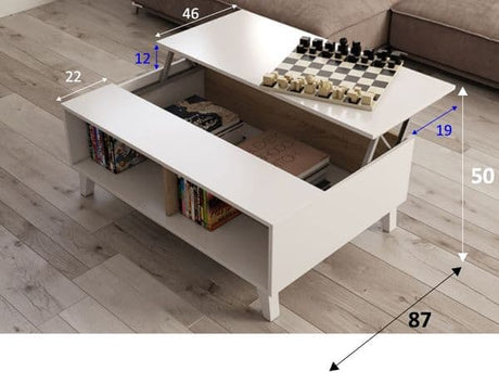 Naomi Storage Coffee Table Soft White Gloss With Oak Effect- 0F6633BO