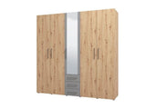 York Oak Effect And Grey 5 Door 3 Drawer Wardrobe - 11012287