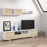 BritusWhite Gloss And Oak Effect TV Cabinet Entertainment Unit With Wall Unit- 1F6682BO