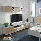 BritusWhite Gloss And Oak Effect TV Cabinet Entertainment Unit With Wall Unit- 1F6682BO