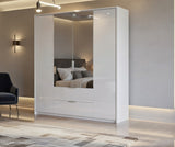 Guerlain 4 Door 2 Drawer White High Gloss Mirrored Wardrobe P4RXIF74