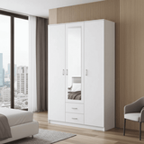 Almeria White 3 Door 2 Drawer Triple Wardrobe with Mirror- 11008714