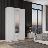 Almeria White 3 Door 2 Drawer Triple Wardrobe with Mirror- 11008714