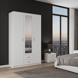 Almeria White 3 Door 2 Drawer Triple Wardrobe with Mirror- 11008714