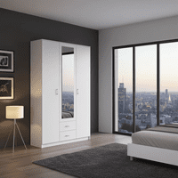 Almeria White 3 Door 2 Drawer Triple Wardrobe with Mirror- 11008714