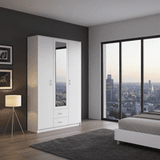 Almeria White 3 Door 2 Drawer Triple Wardrobe with Mirror- 11008714