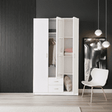 Almeria White 3 Door 2 Drawer Triple Wardrobe with Mirror- 11008714