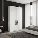 Almeria White 3 Door 2 Drawer Triple Wardrobe with Mirror- 11008714