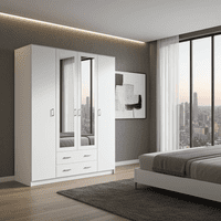 Almeria White 4 Door 2 Drawer Large Wardrobe with Mirrors- 11008721