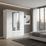 Almeria White 4 Door 2 Drawer Large Wardrobe with Mirrors- 11008721