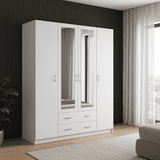 Almeria White 4 Door 2 Drawer Large Wardrobe with Mirrors- 11008721