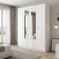 Almeria White 4 Door 2 Drawer Large Wardrobe with Mirrors- 11008721
