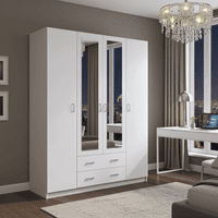 Almeria White 4 Door 2 Drawer Large Wardrobe with Mirrors- 11008721