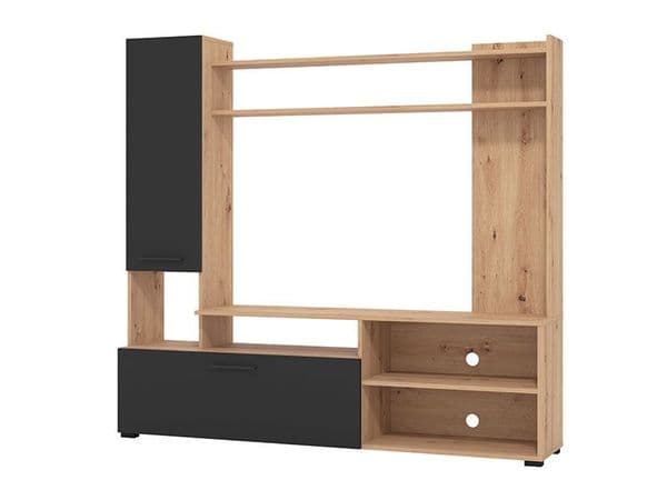 Algarve Artisan Oak Effect And Black Entertaiment Unit Wall TV Cabinet - 11011452
