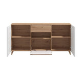 Bretara Slatted Artisan Oak Effect And White Gloss 173cm 2 Door Sideboard - 11012052