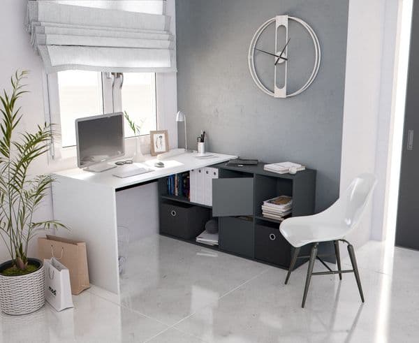 Broxton White and Grey Reversible Large Corner Desk with Storage- 0L4606A