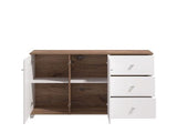 Crimson White High Gloss And Warm Oak Effect 162cm 2 Door 3 Drawer Sideboard 11012059