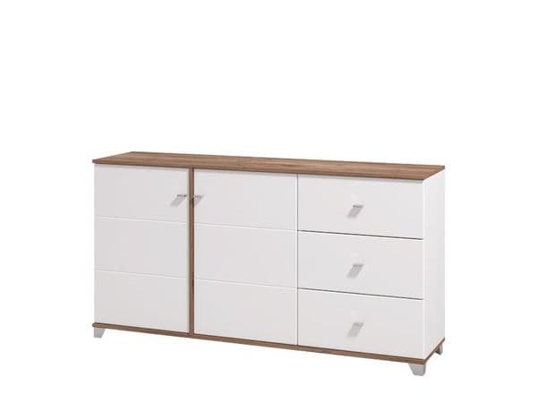 Crimson White High Gloss And Warm Oak Effect 162cm 2 Door 3 Drawer Sideboard 11012059