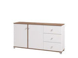 Crimson White High Gloss And Warm Oak Effect 162cm 2 Door 3 Drawer Sideboard 11012059