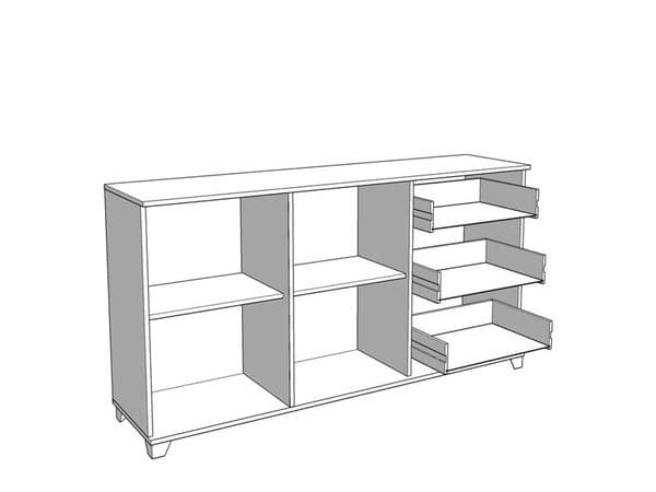 Crimson White High Gloss And Warm Oak Effect 162cm 2 Door 3 Drawer Sideboard 11012059