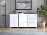 Crimson White High Gloss And Warm Oak Effect 162cm 2 Door 3 Drawer Sideboard 11012059