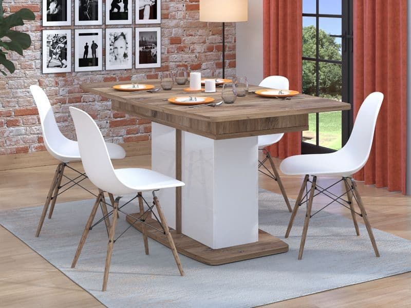 Crimson White High Gloss And Warm Oak Effect Extending Dining Table 11012067