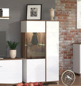 Crimson White High Gloss And Warm Oak Effect Low 2 Door Showcase Display Cabinet 11012063