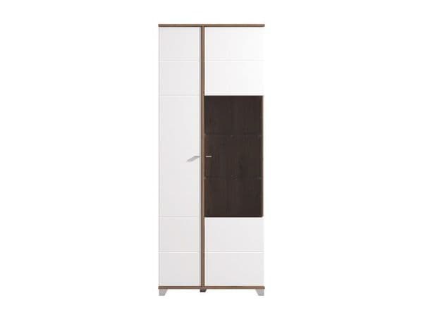 Crimson White High Gloss And Warm Oak Effect Tall 2 Door Showcase Display Cabinet 11012062