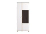 Crimson White High Gloss And Warm Oak Effect Tall 2 Door Showcase Display Cabinet 11012062