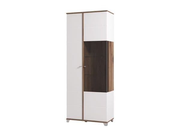 Crimson White High Gloss And Warm Oak Effect Tall 2 Door Showcase Display Cabinet 11012062