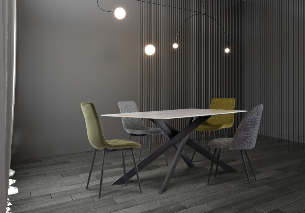 Kamella 160cm wide Dining Table Kass Gold with Black Legs