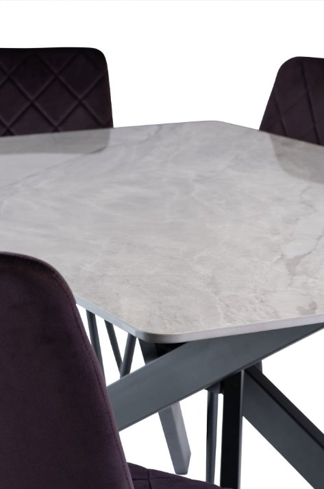 Kamella 160cm wide Dining Table Rebecca Grey with Black Legs