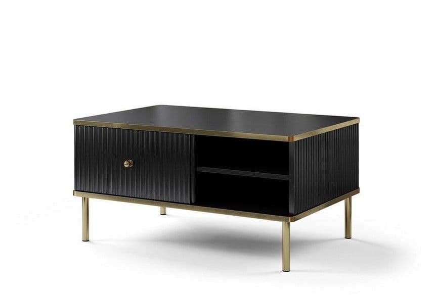 Camelienne Slatted Black And Gold Elegant Storage Coffee Table 3150rz