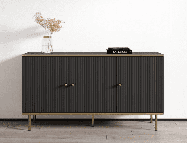 Camelienne Slatted Black And Gold Large 3 Door Elegant Sideboard 3146RZ