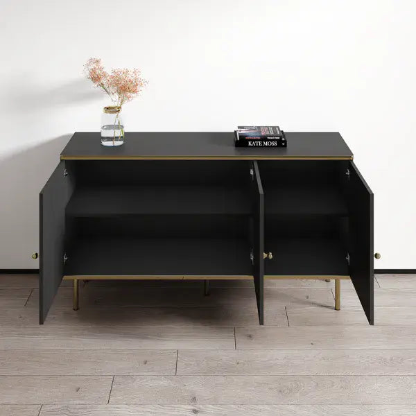 Camelienne Slatted Black And Gold Large 3 Door Elegant Sideboard 3146RZ