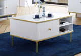 Camelienne Slatted White And Gold Elegant Storage Coffee Table 3149rz
