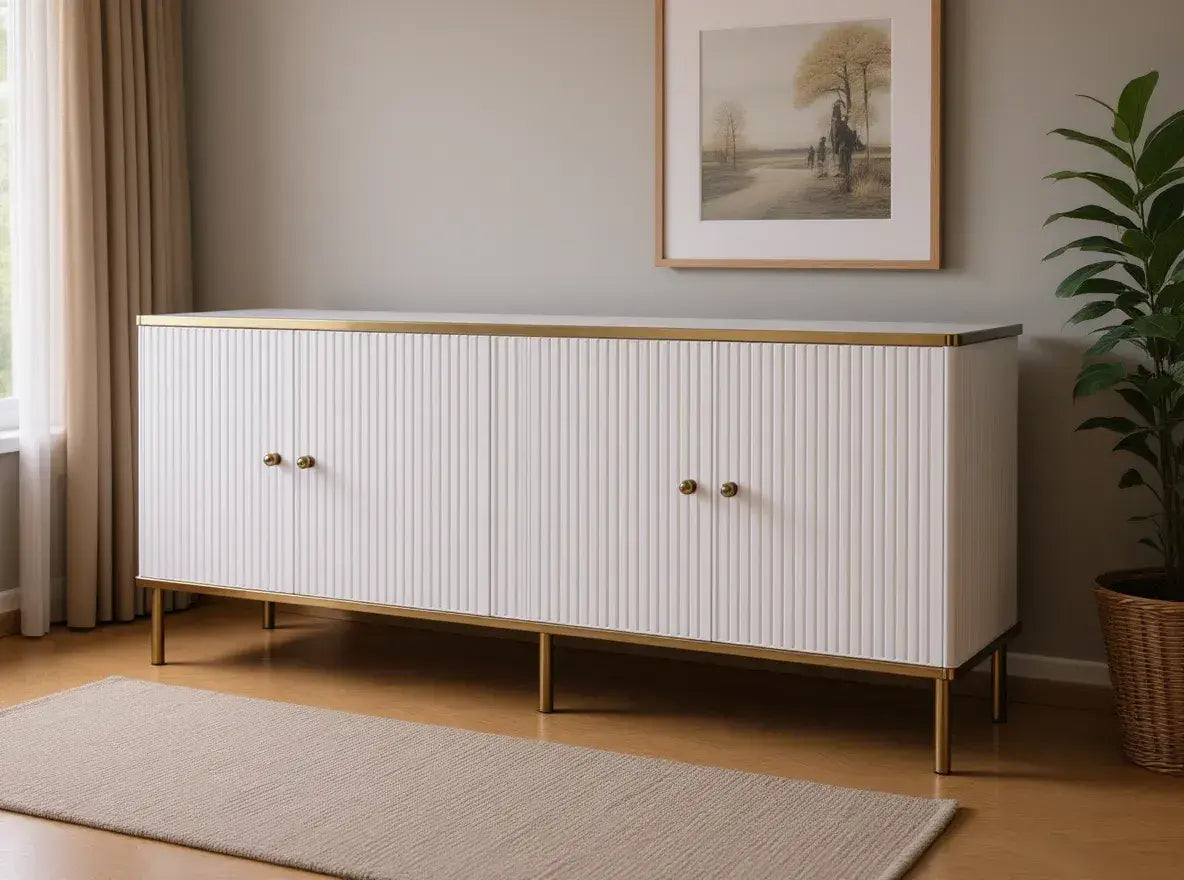 Camelienne White And Gold Large Wide 4 Door Elegant Sideboard 3143RZ