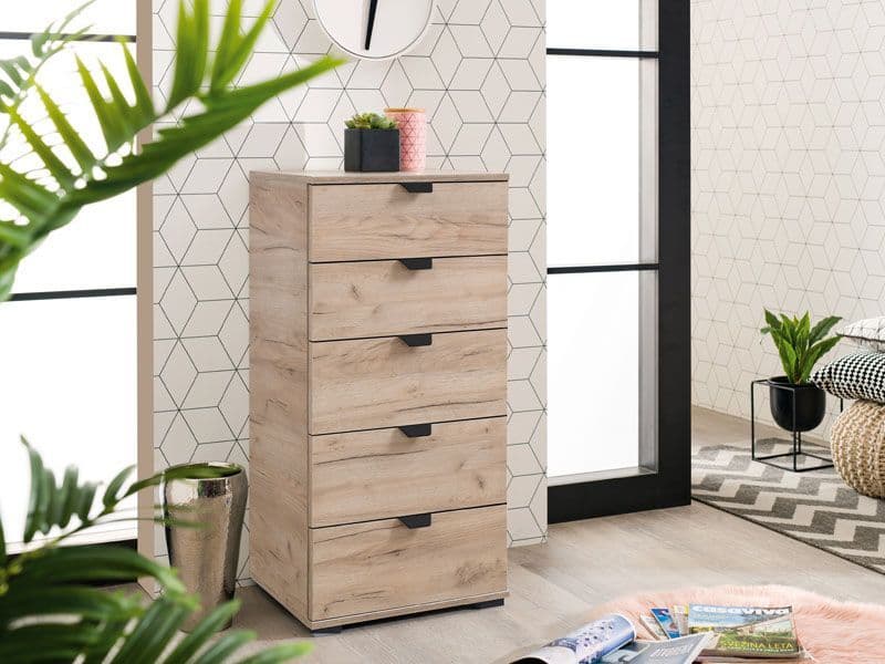 Nancy Oak Effect 5 Drawer Narrow Chest - 11008309