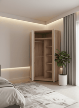 Serene 2 Door 93.5cm Full Mirrored and Oak Corner Wardrobe With Shelves And Hanging Rails