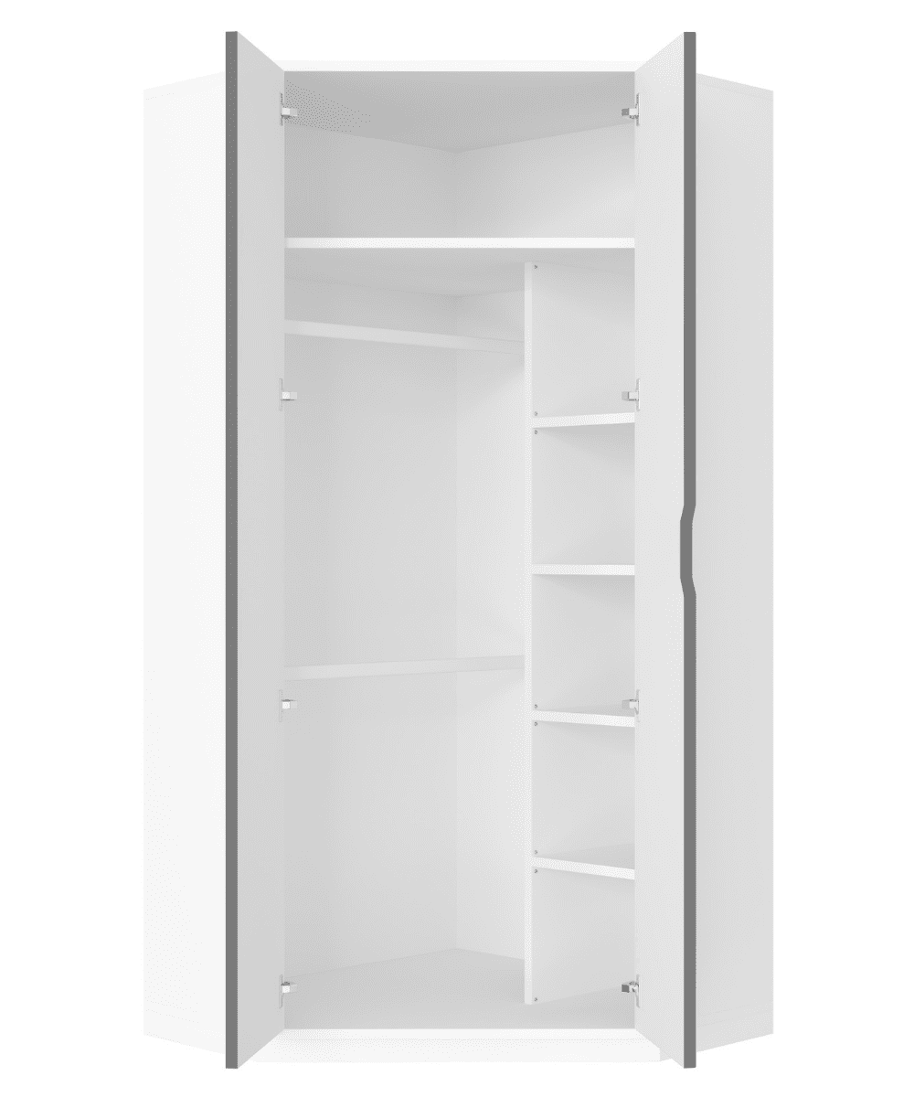 Serene Full Mirrored Corner Wardrobe in White