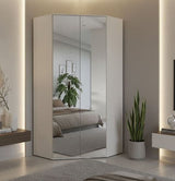 Serene Full Mirrored Corner Wardrobe in White