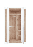Serene 2 Door White Gloss and Oak Corner Wardrobe with Shelves and Hanging Rails