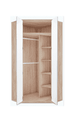 Serene 2 Door White Gloss and Oak Corner Wardrobe with Shelves and Hanging Rails